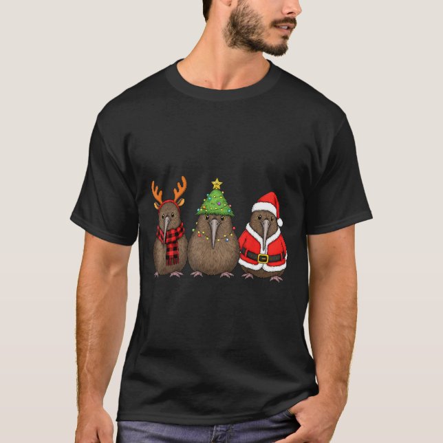 Retro Christmas Kiwi Bird Santa Reindeer  T-Shirt (Vorderseite)