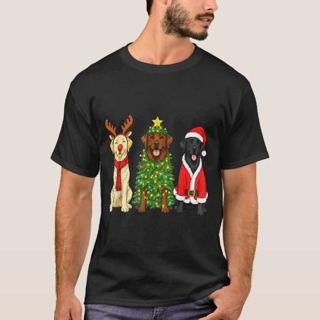 Retro Christmas Labrador Retriever Santa Reindeer  T-Shirt (Vorderseite)