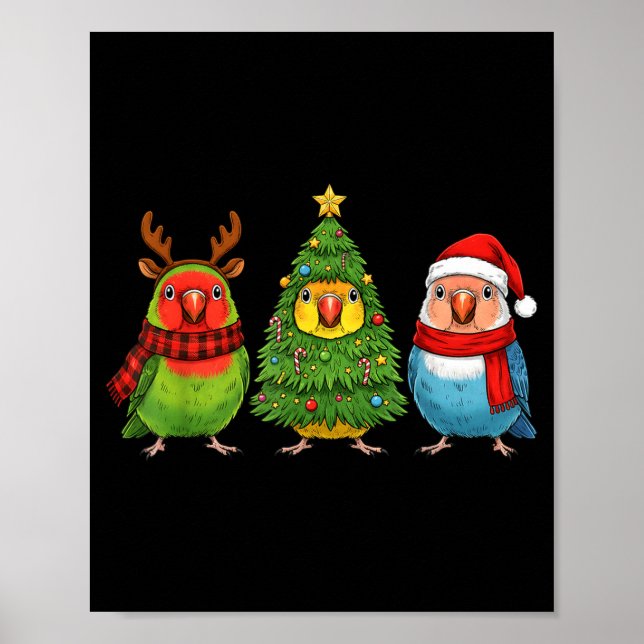 Retro Christmas Lovebird Parrot Santa Reindeer  Poster (Vorne)