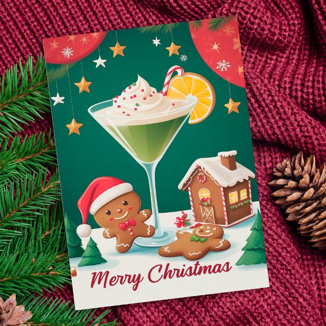 Retro Christmas Martini Gingerbread Feiertagskarte (Von Creator hochgeladen)