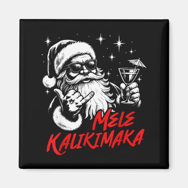 Retro Christmas Mele Kalikimaka Santa Shaka Hawaii Magnet (Vorne)
