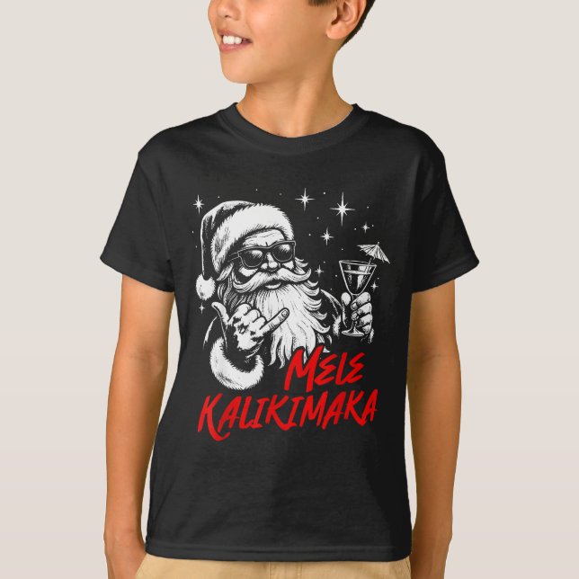 Retro Christmas Mele Kalikimaka Santa Shaka Hawaii T-Shirt (Vorderseite)