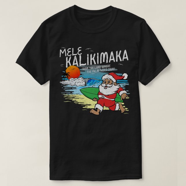 Retro Christmas Mele Kalikimaka Santa Shaka Hawaii T-Shirt (Design vorne)