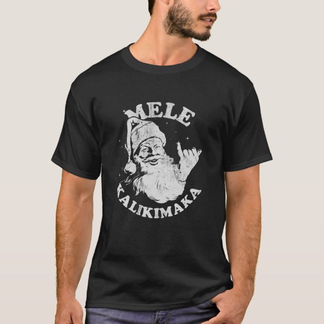 Retro Christmas Mele Kalikimaka Santa Shaka Hawaii T-Shirt (Vorderseite)