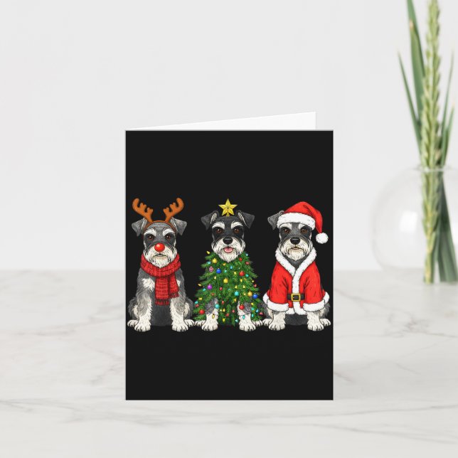 Retro Christmas Miniature Schnauzer Santa Reindeer Karte (Vorderseite)