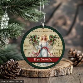 Retro Christmas Ornament Green Red Angel Design