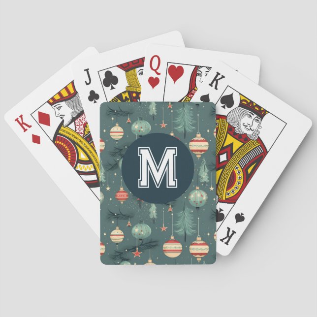 Retro Christmas Ornament Monogram Playing Cards Spielkarten (Rückseite)