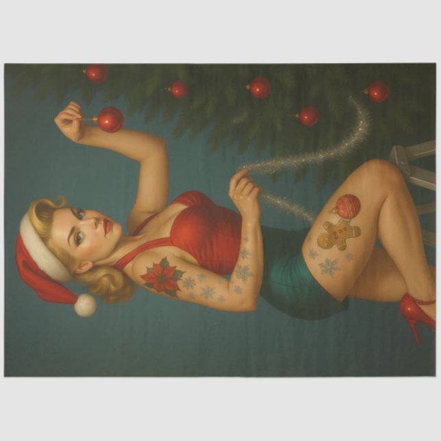 Retro Christmas Ornament Pin-Up Decoupage Seidenpapier (Vorderseite)