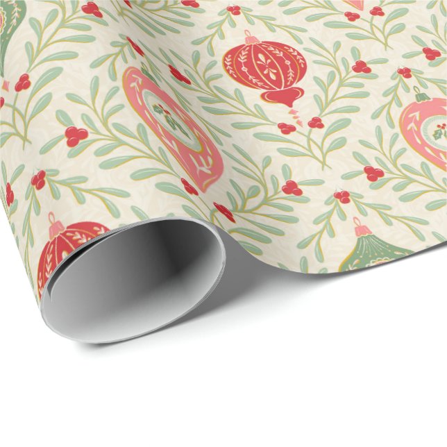 Retro Christmas Ornament Pink, Red, Green Paper Geschenkpapier (Rolleneckpunkt)