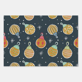 Retro Christmas Ornament Wrapping Paper Geschenkpapier Set