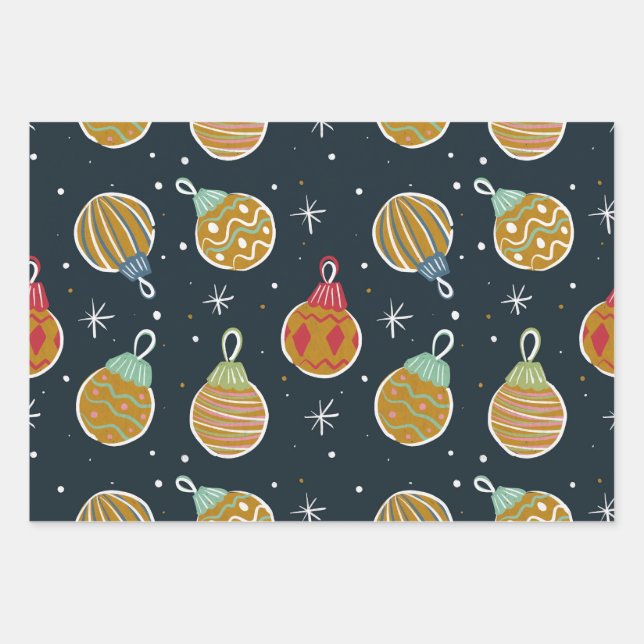 Retro Christmas Ornament Wrapping Paper Geschenkpapier Set (Vorderseite)