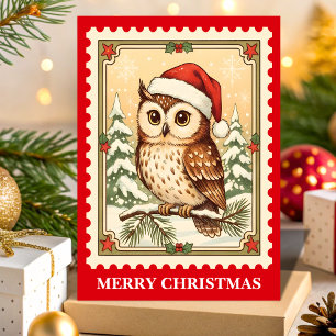 Retro Christmas Owl Postage Briefmarke Feiertagskarte