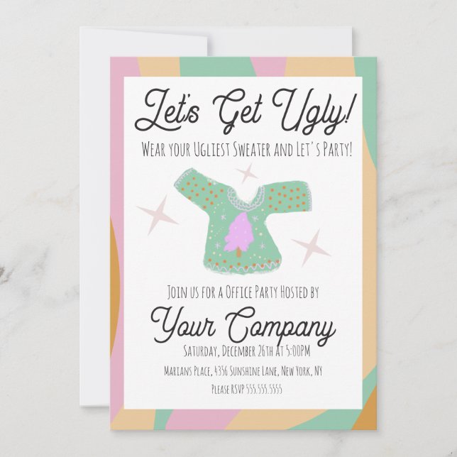 Retro Christmas Party Ugly Sweater Event Einladung (Vorderseite)