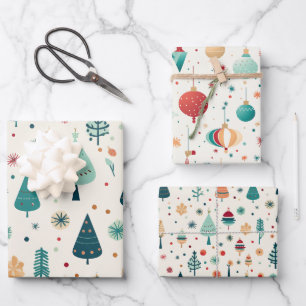 Retro Christmas Pattern Geschenkpapier Set