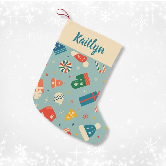 Retro Christmas Pattern Individuelle Name Kleiner Weihnachtsstrumpf (Retro Christmas Pattern Custom Name Small Christmas Stocking
)