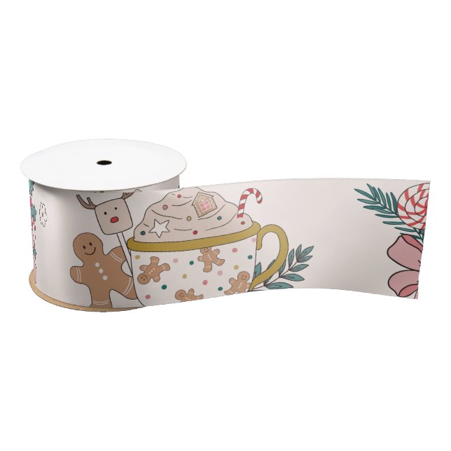 Retro Christmas Pattern Satin Ribbon Satinband (Spule)
