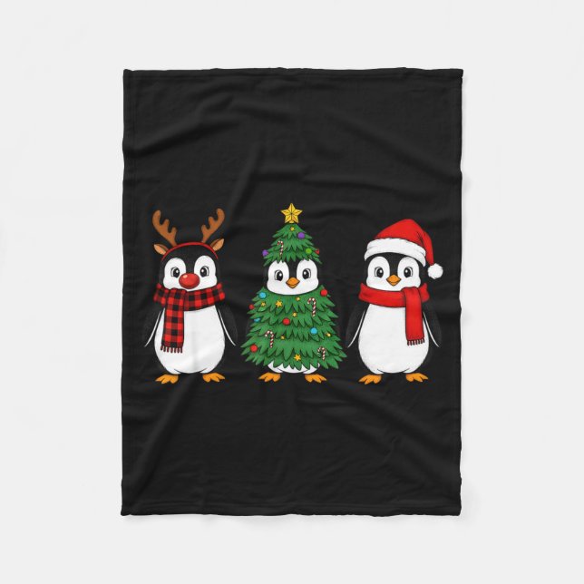 Retro Christmas Penguin Santa Reindeer  Fleecedecke (Vorderseite)