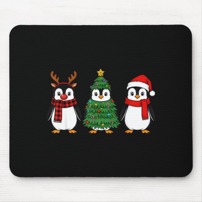 Retro Christmas Penguin Santa Reindeer  Mousepad (Vorne)