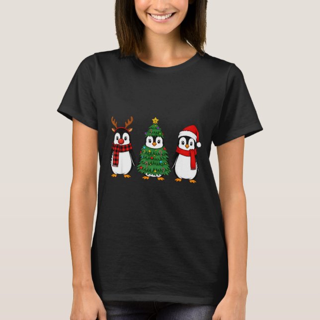 Retro Christmas Penguin Santa Reindeer  T-Shirt (Vorderseite)