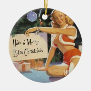 Retro Christmas Pinup Keramik Ornament