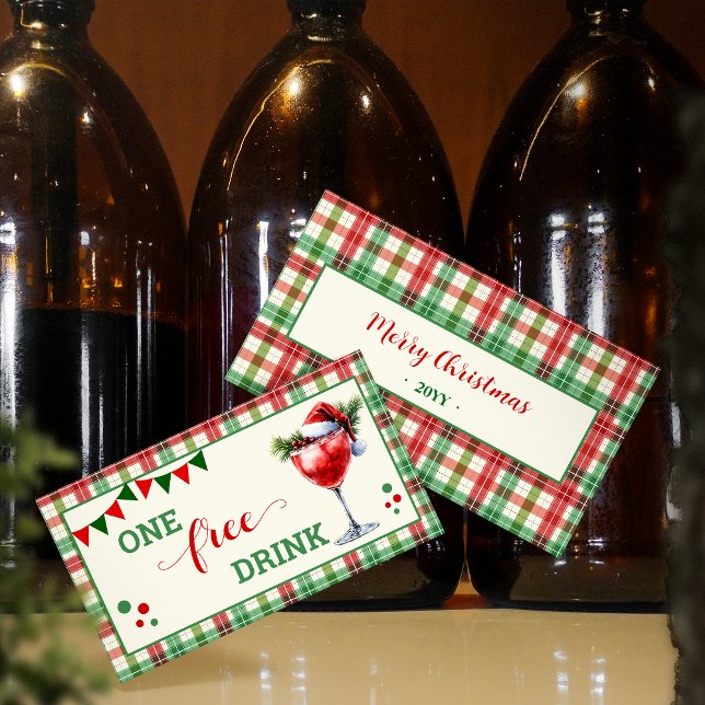 Retro Christmas Plaid Free Drink Party Ticket (Von Creator hochgeladen)