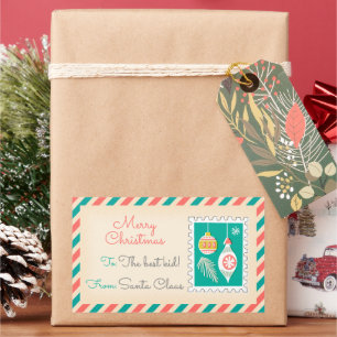 Retro Christmas Postage Briefmarke Labels - Balls Rechteckiger Aufkleber