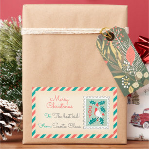 Retro Christmas Postage Briefmarke Labels - Joy Rechteckiger Aufkleber
