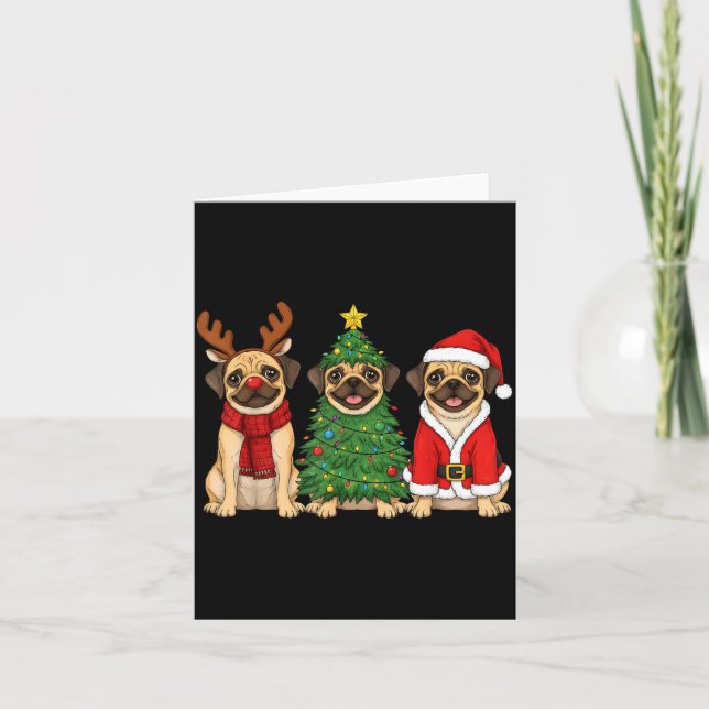 Retro Christmas Puggle Santa Reindeer Dog Lover  Karte (Vorderseite)