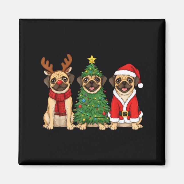 Retro Christmas Puggle Santa Reindeer Dog Lover  Magnet (Vorne)
