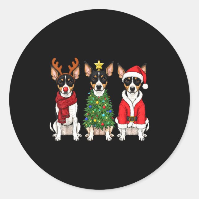 Retro Christmas Rat Terrier Santa Reindeer Dog Lov Runder Aufkleber (Vorderseite)