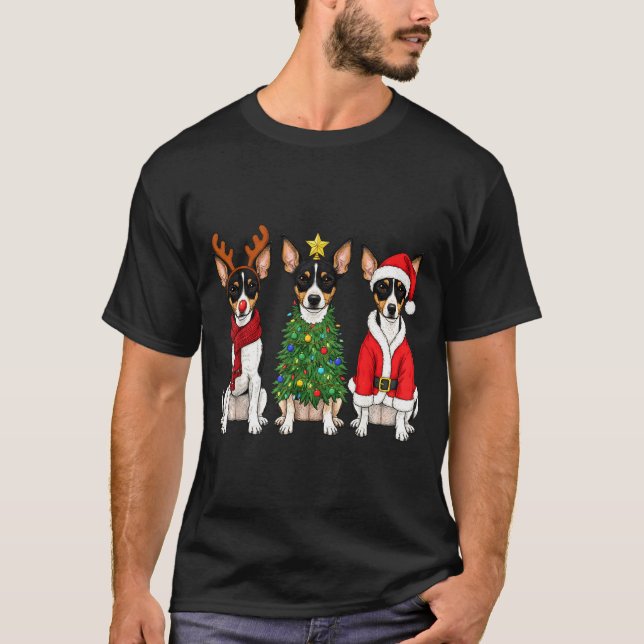 Retro Christmas Rat Terrier Santa Reindeer Dog Lov T-Shirt (Vorderseite)
