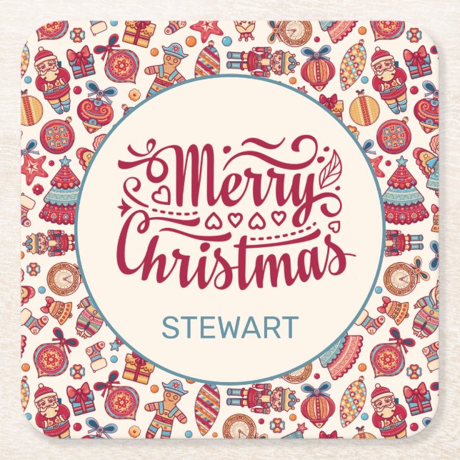 Retro Christmas Rechteckiger Pappuntersetzer (Vorderseite)