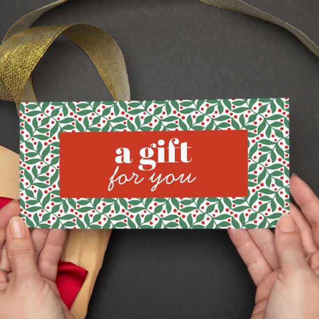 RETRO CHRISTMAS RED BERRIES GREEN BLÄTTER BESONDER (Greenery foliage red berries christmas gift card or discount card holiday)
