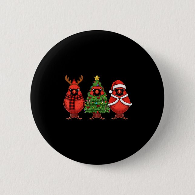 Retro Christmas Red Cardinal Bird Santa Reindeer  Button (Vorderseite)