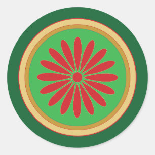 Retro Christmas Red Green Stylized Circle Stickers