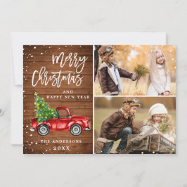 Retro Christmas Red Truck Rustic 2 FOTO Gruß Feiertagskarte