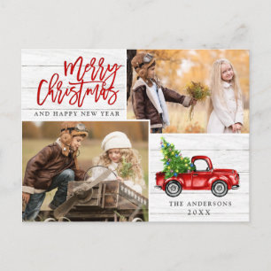 Retro Christmas Red Truck Rustic 2 FOTO Gruß Postkarte
