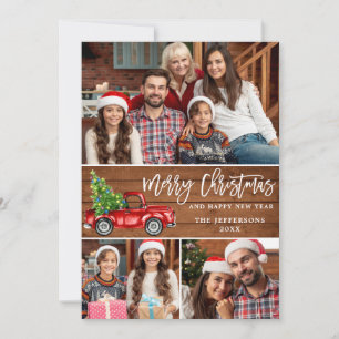 Retro Christmas Red Truck Rustic 3 FOTO Gruß Feiertagskarte