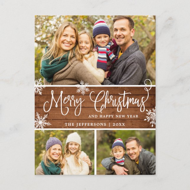 Retro Christmas Red Truck Rustic 3 FOTO Gruß Postkarte (Vorderseite)