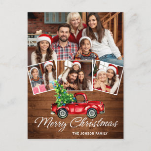 Retro Christmas Red Truck Rustic 4 FOTO Gruß Postkarte