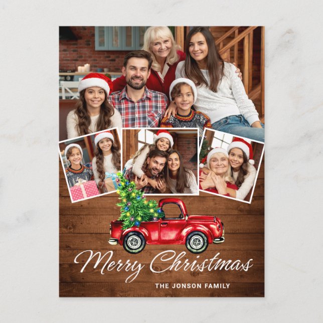 Retro Christmas Red Truck Rustic 4 FOTO Gruß Postkarte (Vorderseite)