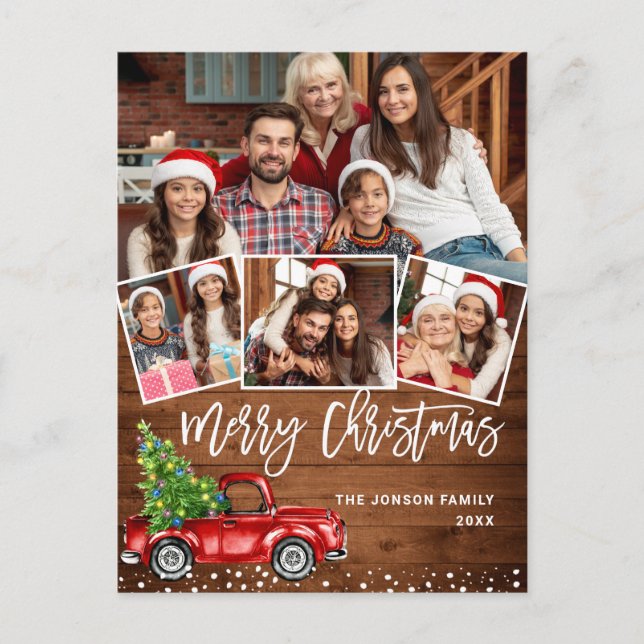 Retro Christmas Red Truck Rustic 4 FOTO Gruß Postkarte (Vorderseite)