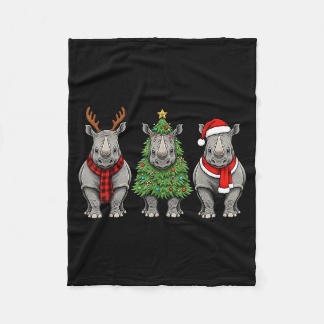 Retro Christmas Rhino Santa Reindeer Safari Animal Fleecedecke (Vorderseite)