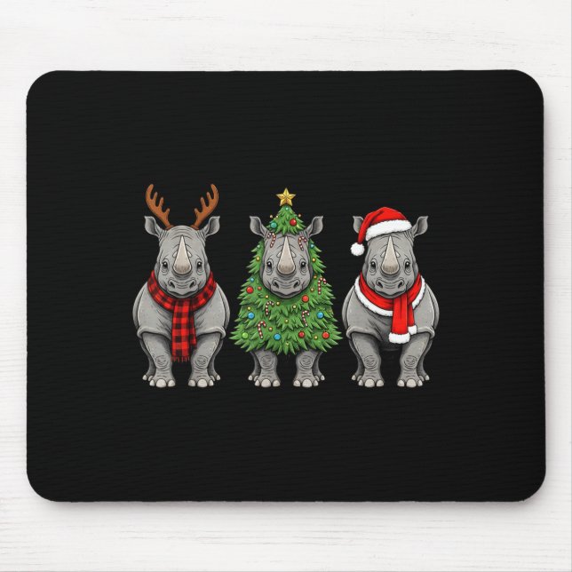 Retro Christmas Rhino Santa Reindeer Safari Animal Mousepad (Vorne)