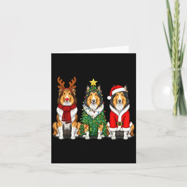 Retro Christmas Rough Collie Santa Reindeer Dog Lo Karte (Vorderseite)