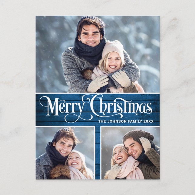 Retro Christmas Rustic 3 FOTO Grußurlaub Postkarte (Vorderseite)