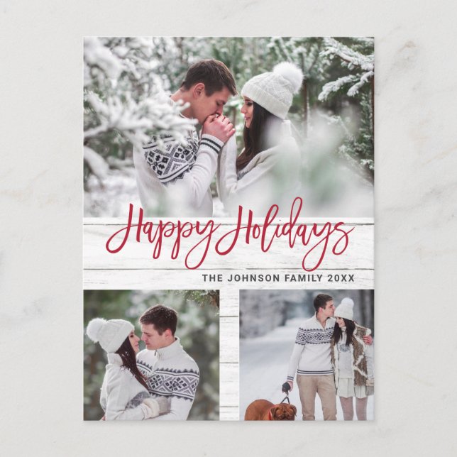 Retro Christmas Rustic 3 FOTO Grußurlaub Postkarte (Vorderseite)