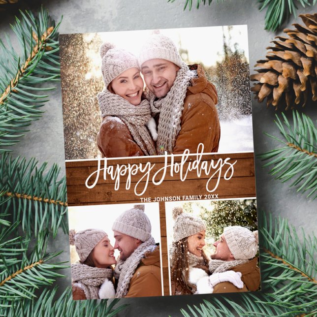 Retro Christmas Rustic 3 FOTO Grußurlaub Postkarte (Von Creator hochgeladen)