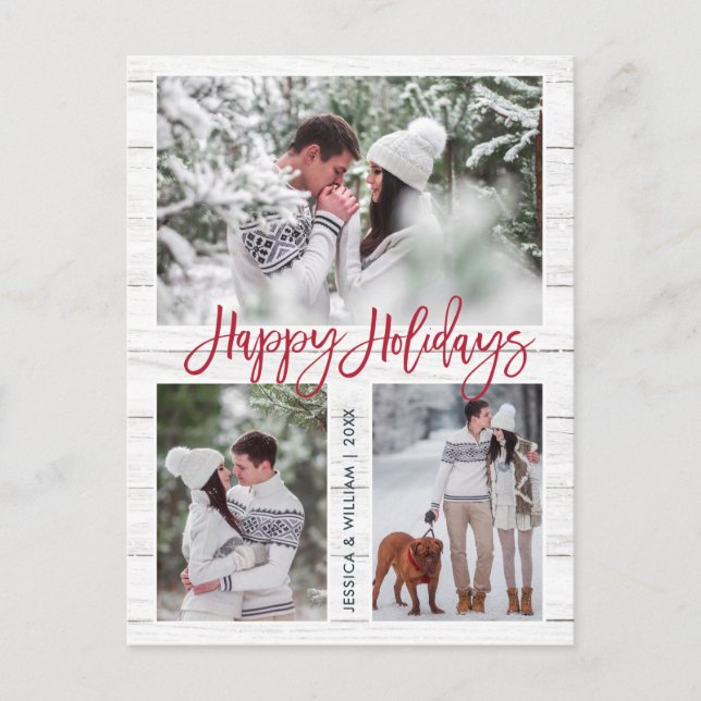 Retro Christmas Rustic 3 FOTO Grußurlaub Postkarte (Vorderseite)