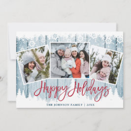 Retro Christmas Rustic Blue Wood 3 FOTO Gruß Feiertagskarte